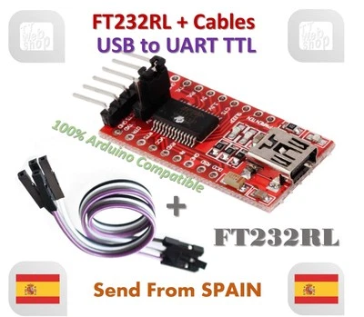 FTDI FT232RL USB to TTL Serial Converter Adapter Module 5V and 3.3V + Cable - Imagen 1 de 4