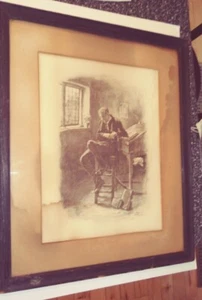 Vtg Orig Fredrick Bernard Mezzotint Print Charles Dickens Character Signed 1884 - Picture 1 of 8