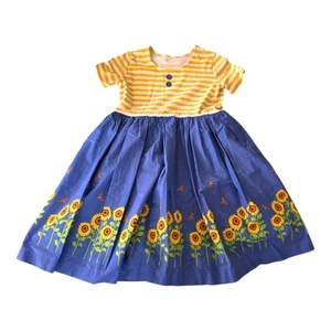 eleanor rose field of gold sunflowers Rhonda Dress SZ 14 Floral Striped - Picture 1 of 5