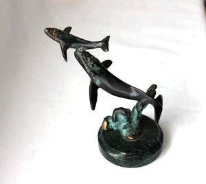 Spi Humpback Whale Mother & Baby Brass Bronze Art Sculpture 6" Vintage Figurine - Picture 1 of 11