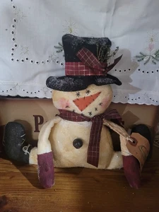 Primitive Christmas Snowman Doll with  Hat Rustic Bells,Glitter and Prim Tag - Picture 1 of 6
