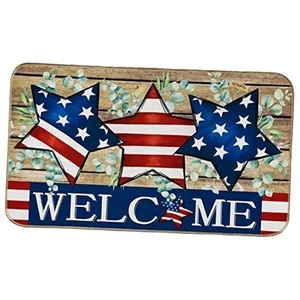 Patriotic Welcome Doormat American Flag Stars Stripes Felt Front Door Mat - Picture 1 of 8