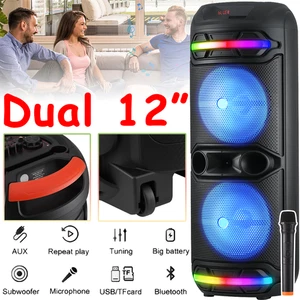 Dual 12" Tragbarer Bluetooth Lautsprecher Schwerer Bass Soundsystem Party Subwoofer Mikrofon - Bild 1 von 15
