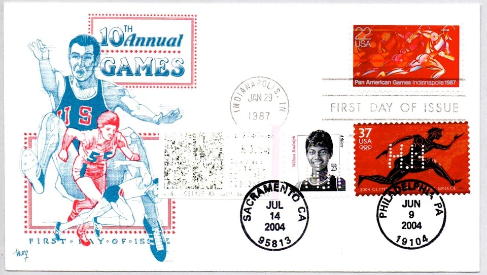 #2247 PAN AMERICAN GAMES #3863 OLYMPICS #3422 WILMA RUDOLPH NAKANO PERFINS FDC - Image 1 of 1