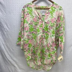 Key West Blumen Tunika 1/2 Arm Allover Print Tropical Coastal Beach Damen XL - Bild 1 von 14
