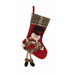 Großer Weihnachtsstrumpf Weihnachtssack mit Schneemann Dekoration - 48 cm rot Tartan - Bild 1 von 3