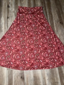 LuLaRoe MAXI Skirt Dress 2X 22-24 20 XXL Red White Paisley Floral Ornate New 2XL - Picture 1 of 12