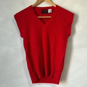 Vintage Angora Lambswool vest top cherry red size small ribbed v neck - Picture 1 of 7