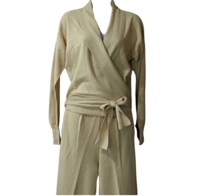 Sonia Rykiel Paris Yellow Wool Pantsuit Wrap Sweater Set 38 - Image 1 of 4