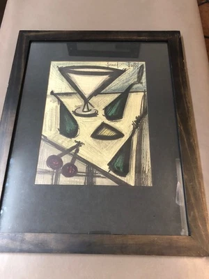 Litografia original Bernard Buffet "Still Life with Fruit" com placa de certificado de autenticidade assinada - Imagem 1 de 4