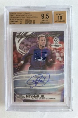 2017 Topps Chrome UEFA NEYMAR JR Lightning Strike Black Refractor /10 BGS 9.5 - Image 1 of 2