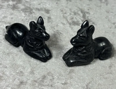 Pair of Black Obsidian Stone Basenji Egyptian Reclining Dogs Jackal Anubis Dog - Image 1 of 4