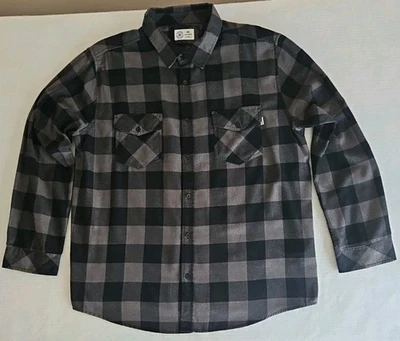 Hurley Flannel Button-Up Long-Sleeve Shirt Charcoal & Black Men's Size XXL  - Image 1 of 4