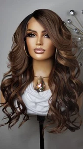 New Long Wavy Brown Lace Front Wig Curly Style Womens Blonde Fashion Hair Wigs - Picture 1 of 11