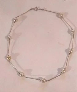 Vintage 925 Sterling Liquid Silver & Round Hollow Bead Necklace 16" Jordan - Picture 1 of 3