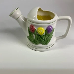 Ceramic Watering Can 5.7oz Paraffin Citronella Candle w/Tulip Relief  - 3 1/4”H - Picture 1 of 9