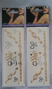 Pack Of 2 Metallic Temporary Tattoos Bows & Hearts ๐ Shipping - Picture 1 of 5