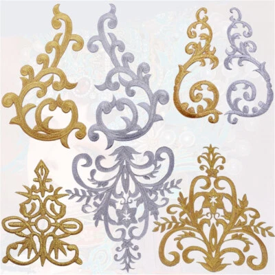 2pcs Gold Silber Patches Bestickt Blume Applikation DIY Kostüm Handwerk Dekor - Bild 1 von 4