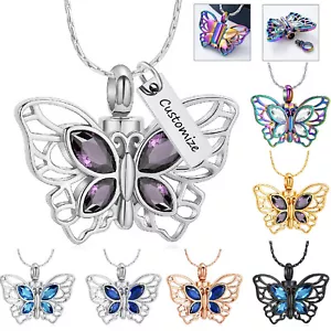 Crystal Butterfly Cremation Pendant Keepsake Urn Necklace For Ashes Jewellery - Picture 1 of 50