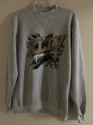 New Orleans Saints NFL Men's Super Bowl XLIV Champions Gray Sweat Shirt Medium - Image 1 of 2