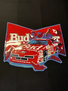 Insegna vintage BUDWEISER Bud #11 Ford Thunderbird NASCAR metallo 29” x 34” corpo - Foto 1 di 6