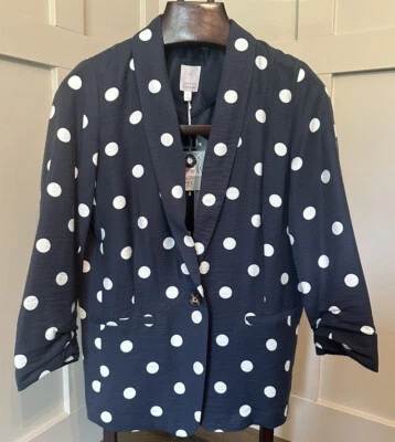 Blazer Mujer Azul Blanco Lunares Lauren Conrad Manga Acanalada Talla Pequeña Foto 1 de 4