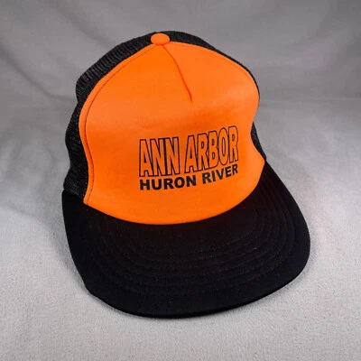 Ann Arbor Huron River Hat Men OS Orange Snapback Trucker Cap Two Tone District - Image 1 of 4