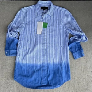 NUEVO CON ETIQUETAS Camisa Stella McCartney Gradiente Rayas Botón Azul Talla 40/8 - Imagen 1 de 5