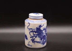 Chinese Antique Blue and White Porcelain Jar With Dragon and Lid - Picture 1 of 8