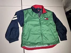Tommy Hilfiger Kurtka Chłopięca Średni Zielony Płaszcz przeciwdeszczowy Wodoodporny Nylon Dzieci Y2K VTG - Zdjęcie 1 z 10