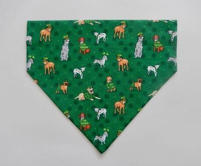 ST. PATRICK'S DAY SMALL DRESSED DOGS ON GREEN DOG SCARF/BANDANA--S, M, L - Image 1 of 3