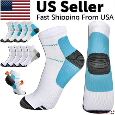 5 Pairs Compression Socks Plantar Fasciitis Arch Ankle Running Support Men Women - Image 1 of 4