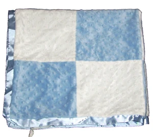 Cocalo Baby Blue White Minky Dot Square Patchwork Blanket Satin Security Lovey - Picture 1 of 3