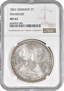 Francoforte 2 talleri 1862, NGC MS62, "Libera Città di Francoforte (1807 - 1866)" - Foto 1 di 2