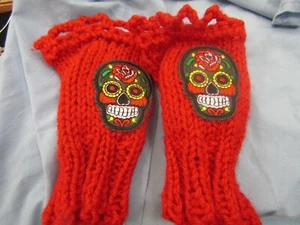 Sugar Skull Tag der Toten Pulswärmer Armstulpen VEGAN Hand Made in WALES - Bild 1 von 4