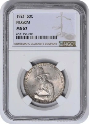 Pilgrim Commemorative Silver Half Dollar 1921 MS67 NGC - Image 1 of 4