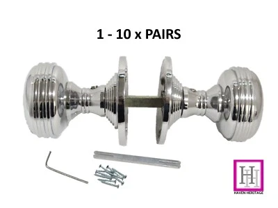 DOOR KNOBS REEDED SPRUNG MORTICE Polished Chrome Round Internal Handle 1-10 sets - Image 1 of 4
