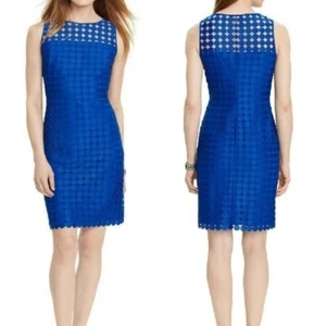 Lauren Ralph Lauren Etuikleid Ösen Medienpunkte Spitze royalblau Größe 14 - Bild 1 von 8