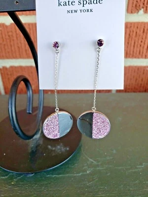 kate spade- Mod Scallop- Pave Linear Earrings- Lt Amethyst/silver- NWT- $78  b35 - Image 1 of 4