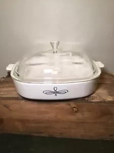 CORNING WARE TREFOIL SWIRL SQUARE BAKING DISH CASSEROLE w/Pyrex Glass DOME LID - Picture 1 of 11