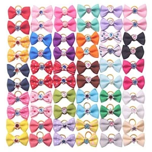 60Pcs/30Pairs Dog Puppy Yorkie Hair Bows w/ Rubber Band Pet Grooming Accessories - Picture 1 of 8