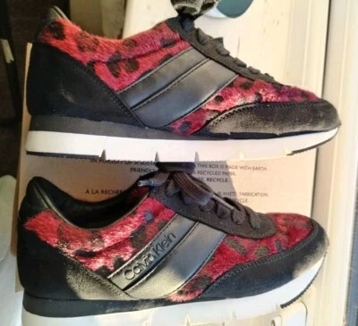 Calvin Klein Ladies trainers UK Size 4 37 Burgundy Leopard Print. HARDLY WORN  - Image 1 of 4