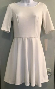 NWT Ruby Rox Size M Holiday Dress Short White Open Criss Cross Back 3/4 Sleeve - Picture 1 of 9