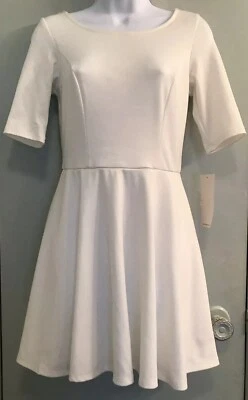 NWT Ruby Rox Size M Holiday Dress Short White Open Criss Cross Back 3/4 Sleeve - Image 1 of 4