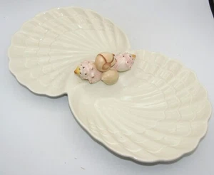 CERAMICA DE CUERNAVACA MEXICO DOUBLE SHELL-SHAPED SERVING DISH (15") - Picture 1 of 6