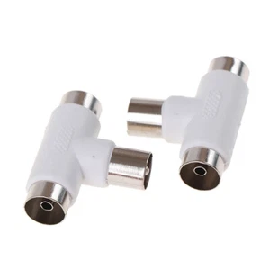 2pc 2 Way TV T Splitter Aerial Coaxial Cable Male to 2 Female Connectors Ad3C$i - Photo 1/12