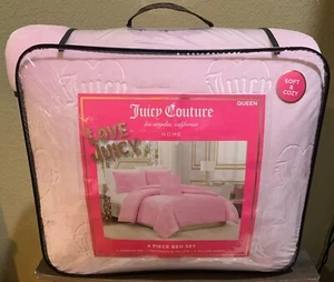 Juicy Couture rosa loghi e cuori peluche in rilievo morbido set 4 pezzi QUEEN piumone - Foto 1 di 5