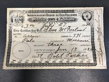 1923 Independent Order of Odd Fellows Official Certificate