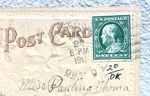 Benjamin Franklin ONE CENT US STAMP On Postcard 1911 SEE PHOTOS!! - Picture 1 of 3