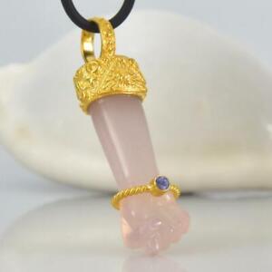Gold Vermeil Sterling Mano Fico Figa Pendant Carved Chalcedony Tanzanite 10.67 g